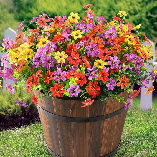 Homsunny Artificial Flowers for Outdoors UV Resistant Spring Home Decoration, 12 Pcs Realistic Fake Plants Faux Silk Flower Daisy with Eucalyptus Stem for Patio Planter Porch Yard Window (4 Colors)