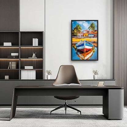 Colorful Boat Wall Art Large Tropical Coastal beach Pictures Wall Decor nautical seaside Canvas Prints Graffiti summer vacation painting Framed Artwork for bathroom Bedroom Living Room 24"x36"