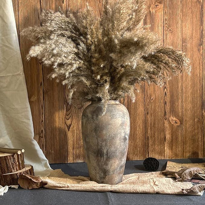12 Inch Vintage Farmhouse Decor Ceramic Rustic Vase, Handmade Brown Flower Vases for Centerpieces, Living Room & Kitchen Shelf Decorative Pottery Vase for Home Decor