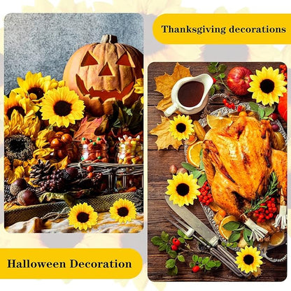 40pcs Fake Sunflower Heads with Stems, 4" Sunflower Artificial Silk Flower Heads for Party Baby Shower Wedding Making Handicrafts Home Decor(Yellow)