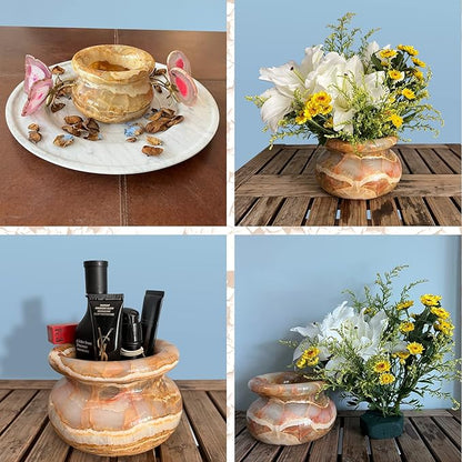Votive Candle Holder, Tealight Candle Holder, Small Vase Carved from Natural Marble, Stone Flower Vase for Home Decor, Modern Farmhouse,Table Centerpiece, Entryway, Bookshelf, Mantel, Shelf Decor