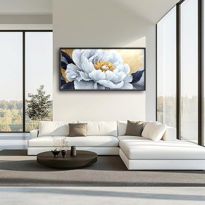 Flower Large Wall Art Framed Gold Wall Decor for Living Room Abstract Floral Pictures Oversized Canvas Print Painting Modern Extra Large Framed Artwork for Bedroom Office Home Decor 60"x30"