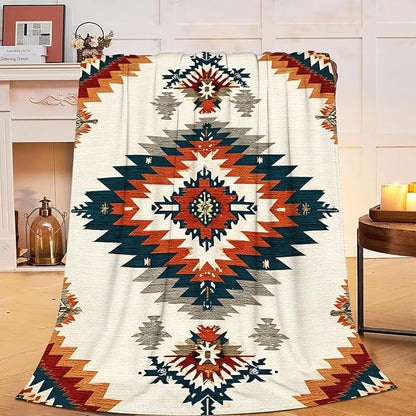 Boho Western Blanket Aztec Tribal Southwest Throw Blanket Southwestern Navajo Soft Cozy Fleece Fuzzy Stuffed Plush Flannel Gifts for Girls Women Boys Kids Adults 60''x80''