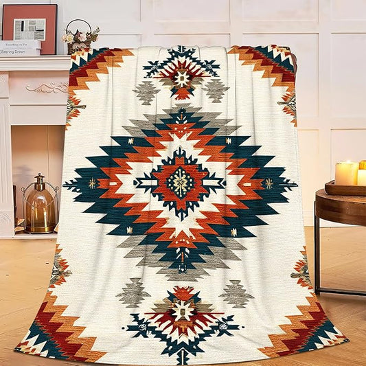 Boho Western Blanket Aztec Tribal Southwest Throw Blanket Southwestern Navajo Soft Cozy Fleece Fuzzy Stuffed Plush Flannel Gifts for Girls Women Boys Kids Adults 50''x60''