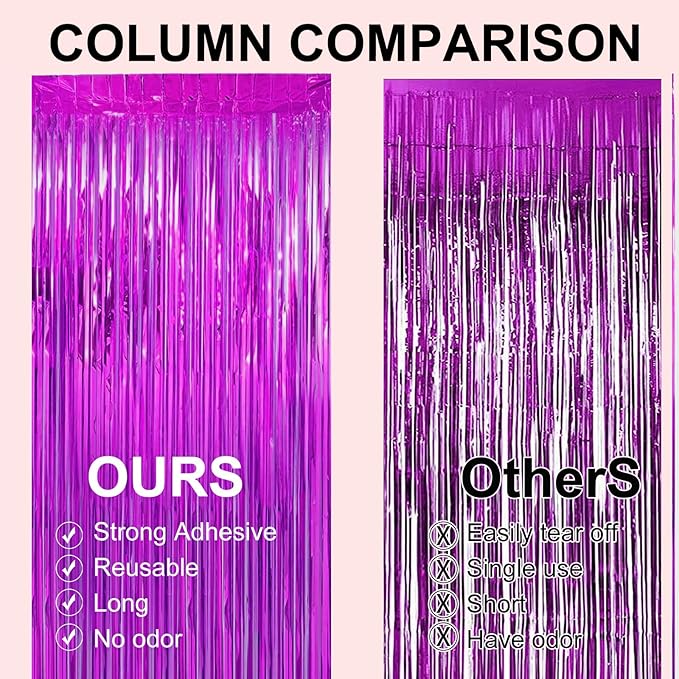 2 Pack 3.28 ft x 6.56 ft Rose Red Tinsel Curtain Party Backdrop Decorations, Metallic Foil Fringe Backdrop Door for Halloween, Christmas, Birthday Graduation Wedding Party Streamers Photo Backdrop.
