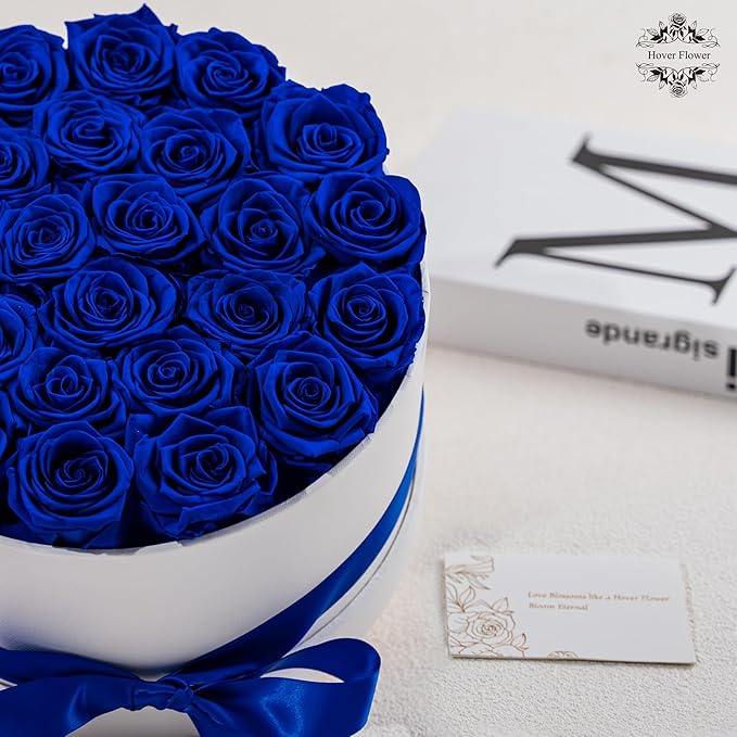 27 Forever Roses in Luxury White Box, Eternal Real Roses Gift for Women, Preserved Flowers for Delivery Prime, Anniversary, Valentine's Day, Birthday for Her (Blue)