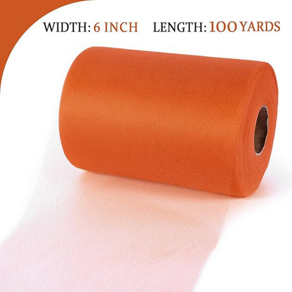 Orange Tulle Mesh Ribbon 6 Inch x 100 Yards(300ft) Netting Spool Fabric Ribbon Ideal for Tutu Skirt Art Gift Wrapping Flower Bouquet Crafts Weddings Floral Arrangements