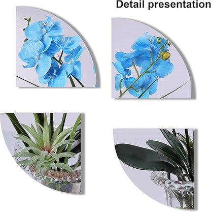 Jusdreen Artificial Blue Orchid in Glass Vase, Realistic Phalaenopsis Arrangement with Potting for Home Office Table Decor, 14.5 Inch Orchid Centerpiece
