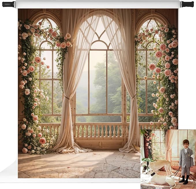 Kate Flower Wall Backdrops for Photography Arch Photo Background Window Curtain Wedding Photo Prop, 10x10ft