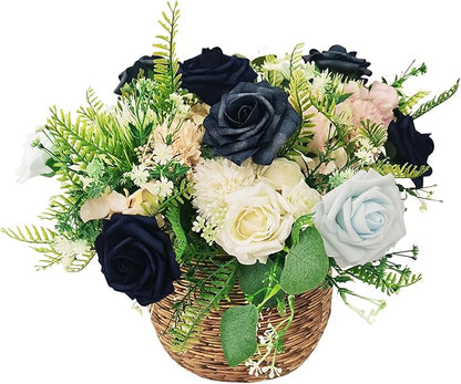 Artificial Fake Flowers 25pcs Roses, Shade of Blue Foam Rose Faux Flower for DIY Wedding Bouquets Bridal Shower Centerpieces Floral Arrangements Party Tables Home Decorations