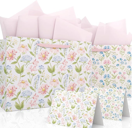 slapaflife Gift Bags Set of 2,Large 13" Gift Bag with Tissue Paper,Floral Gift bag Includes Matching Tissue Paper,Card and Envelope,Perfect For Presents of Any Special Occasion