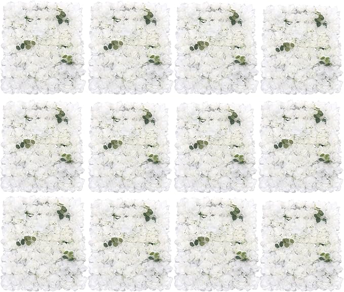 LOYALHEARTDY 12 Pack Artificial Flower Wall Panels 24" x 16" Wall Backdrop Faux Hydrangea and Rose Flower Backdrop Panels for Decor Wedding Party Event Decoration