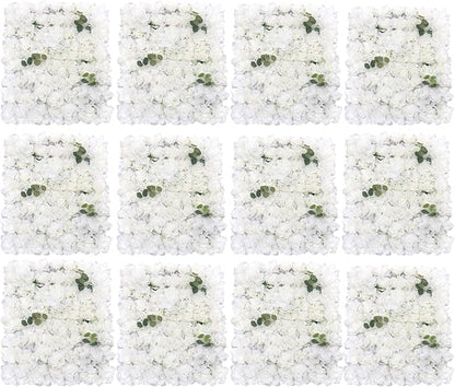 LOYALHEARTDY 12 Pack Artificial Flower Wall Panels 24" x 16" Wall Backdrop Faux Hydrangea and Rose Flower Backdrop Panels for Decor Wedding Party Event Decoration