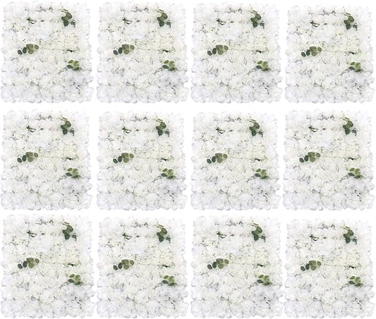 LOYALHEARTDY 12 Pack Artificial Flower Wall Panels 24" x 16" Wall Backdrop Faux Hydrangea and Rose Flower Backdrop Panels for Decor Wedding Party Event Decoration