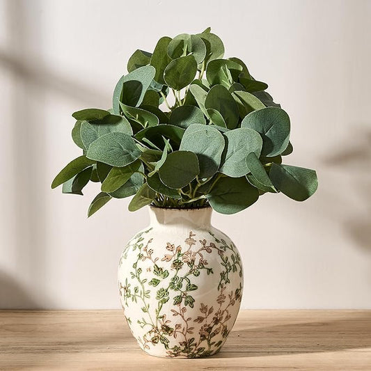 SIDUCAL Ceramic Green and Beige Antique Vase, 5.83 Inch Retro Ice Cracked Chinoiserie Floral Vase, Rustic Farmhouse Vases for Home Decor, Bookshelf, Office, Garden, Chinoiserie Decor, Tuscan Decor