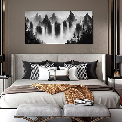 Mountain Pictures Wall Decor for Living Room Black and White Canvas Wall Art for Office Nature Landscape Wall Art Decor 24 x 48 Inch