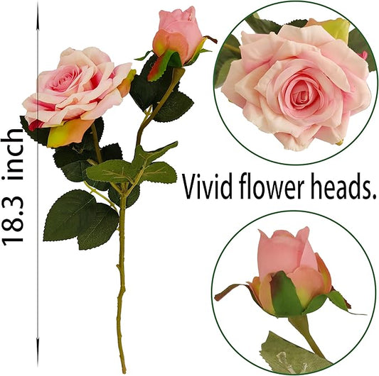 ATFL Fake Pink Roses Flowers, 6 Pcs Faux Silk Real Touch Moisturizing Artificial Pink Rose Flowers for Decoration DIY, Wedding Party, Home Office Decoration and Dining Table Centerpiece (6, Pink)