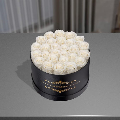 NATROSES 27 Piece Forever Preserved Roses in a Box, Preserved Flowers for Delivery Birthday, Flowers Roses Gifts for Her (White)