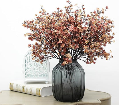 JAKY-Global Babys Breath Silk Artificial Flowers Bulk With Vase 10pcs for Fall Decor Fake flower bouquet Home Kitchen Indoor Bouquet Floral Arrangement Table Centerpieces Decor(Beige Brown Vase)