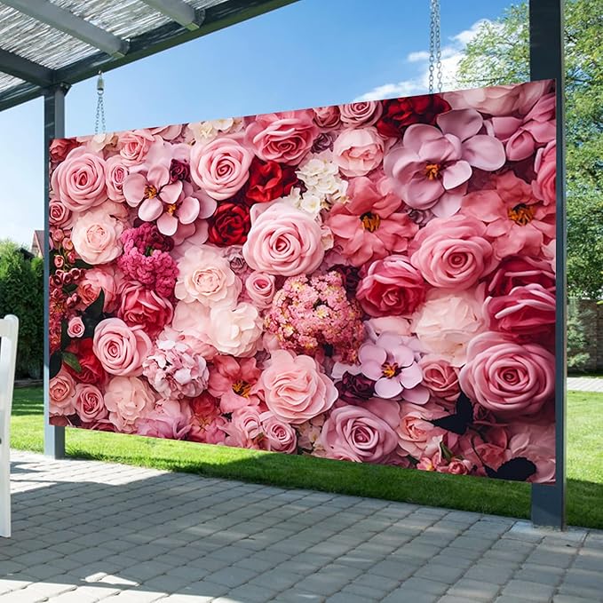 7x5ft Flower Backdrop Pink Red Rose Flowers Floral Wall Photography Background Birthday Baby Shower Wedding Party Banner Decorations Supplies Photo Booth Props