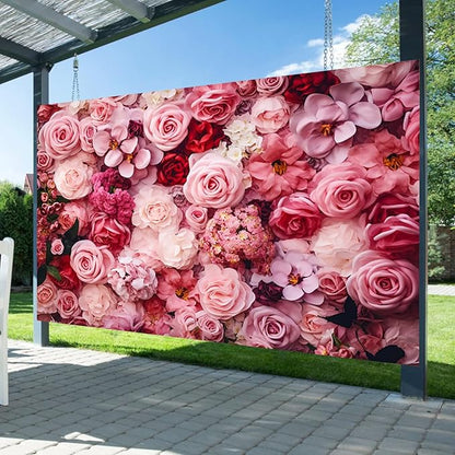 6x4ft Flower Backdrop Pink Red Rose Flowers Floral Wall Photography Background Birthday Baby Shower Wedding Party Banner Decorations Supplies Photo Booth Props
