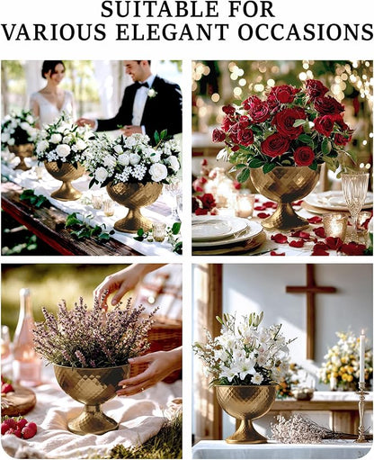 2 Pcs Distressed Gold Metal Compote Bowl Centerpieces for Tables,Urn Vases for Vintage Wedding Centerpieces,Elegant Compote Vases,Pedistal Vase for Christmas Anniversary Party (Wine Copper)