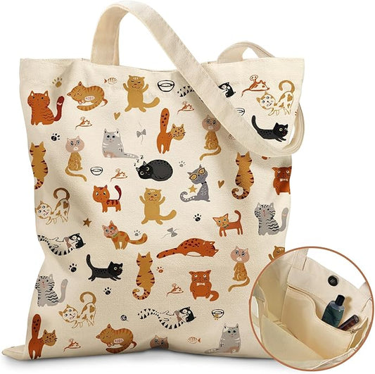 Aesthetic Tote Bag for Women- with Magnetic Buckle and Zipper Inner Pocket Cloth Cotton Canvas Tote Bags