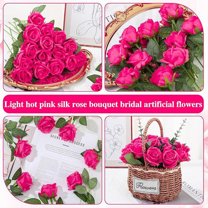 150 Pcs Roses Artificial Flowers, Silk Red Artificial Flowers Petals Long Stem Roses for Wedding Bouquet Home Party Decor