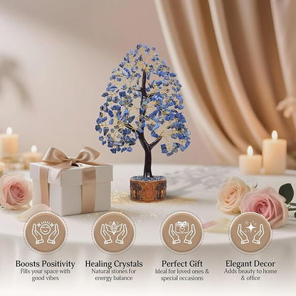 FASHIONZAADI Lapis Lazuli Crystal Tree of Life - Chakra Natural Handmade Gemstone Tree, Feng Shui Crystal Decoration, Money Spiritual Gift, Healing Crystal Chakra Decor