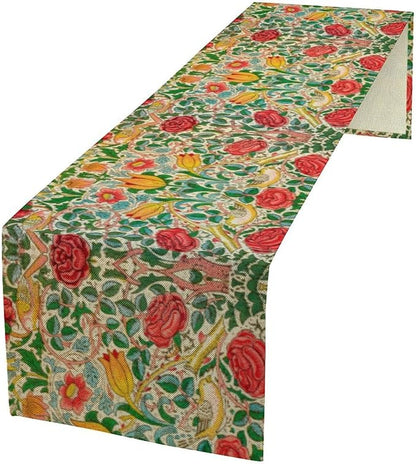 William Morris Original Design Red Rose Table Runner Vintage Floral Table Runner for Dining Table Decor 13 x 36 Inch