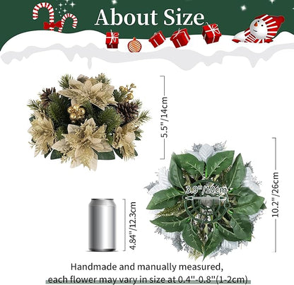 BLOSMON Christmas Poinsettia Centerpieces for Tables: 2 Pcs Gold Poinsettias Artificial Christmas Flower Balls Decoration - Fake Silk Xmas Holiday Floral Arrangements for Room Table Top
