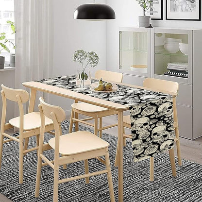 Gothic Table Runner,Black White Skeleton Flower Moth Print Table Runner for Home Kitchen Table Dining Garden Farmhouse Wedding Party Decor 13x70 Inch