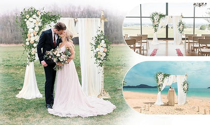 Ting's time Wedding Arch Flowers Kit (Set of 5)-2 Pcs Hanging Flower Arrangement 3 Pcs Chiffon Drapes for Wedding Ceremony Arbor and Reception(Champagne&White)