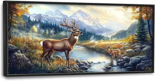 Elk Deer Large Wall Art Framed Farmhouse Wall Decor for Living Room Rustic Cabin Pictures Oversized Canvas Print Painting Modern Extra Large Framed Artwork for Bedroom Office 60"x30"