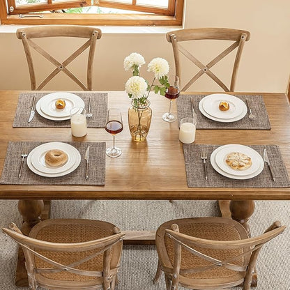 Blue Forest Placemats Set of 4, Dual-Layered Thickened Faux Linen Cloth Place Mats Heat Resistant Machine Washable Wrinkle Free Table Mats Indoor/Outdoor (Burlap)