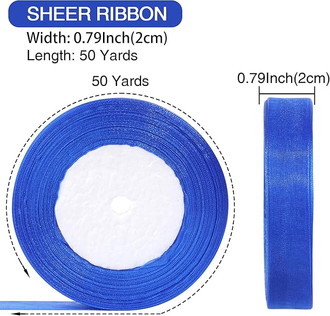 3/4 Inch x 50 Yards Sheer Organza Ribbon Chiffon Ribbon for Gift Wedding Flower Bouquet Wrapping Decorations Crafts (Royal Blue)