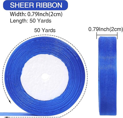 3/4 Inch x 50 Yards Sheer Organza Ribbon Chiffon Ribbon for Gift Wedding Flower Bouquet Wrapping Decorations Crafts (Royal Blue)