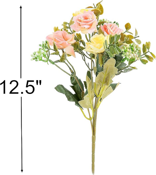 KAOYOO 2 PCS Artificial Rose Bouquet Short Stems for DIY Wedding Decoration Bridal Bouquet Home Decorations(2-PCS)