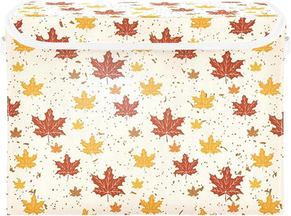 Thanksgiving Baskets Collapsible Storage Bins with Lids, Autumn Leaves Thanksgiving Storage Boxes Clothes Baskets for Organizing