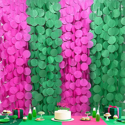 205 Ft Hot Pink and Green Party Decorations Circle Dot Backdrop Garland Tissue Paper Polka Dots Hanging Streamer for Witches Theme Birthday Baby Shower Bachelorette Wedding Engagement Party Supplies