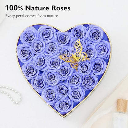 Eterfield Forever Flowers in Heart Shape Box, Preserved Roses That Last Over a Year Preserved Flowers Birthday Gift for Her Mom Women Anniversary Valentine's Day Mother's Day (27 Roses, Light Purple)