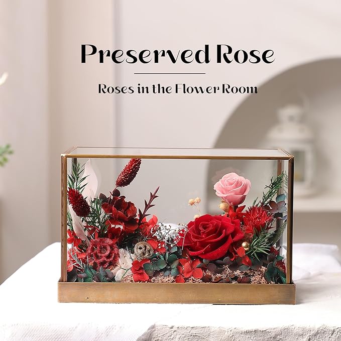 Christmas Flowers Roses Gifts for Mom,Forever Real Preserved Rose in Glass Dome,Christmas Roses Gifts for Women Grandma Wife Mother in Law