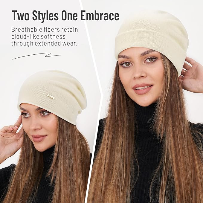 100% Wool Slouchy Beanie, Warm Beanie Hats for Women Breathable Knitting Skull Beanies Cap for Spring Fall Winter
