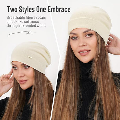 100% Wool Slouchy Beanie, Warm Beanie Hats for Women Breathable Knitting Skull Beanies Cap for Spring Fall Winter