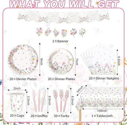 152Pcs Flower Themed Party Supplies Decorations With For Baby Shower Birthday Picnic Wedding Party Decorations Serves 24 Party
