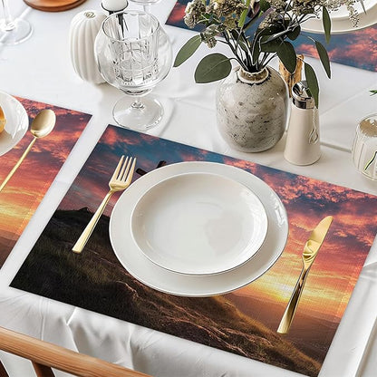 Cross Table Mats Set of 6,Sunset Mountain Non-Slip Washable Placemats for Restaurant Home Kitchen Dinner Table 12x18Inch