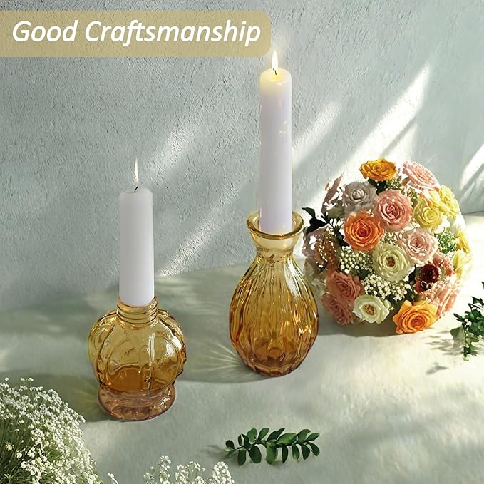 36Pcs Glass Bud Vases Set, Small Flower Vintage Vases for Centerpieces, Mini Vase in Bulk for Rustic Wedding, Party, Birthday Party, Festival Table Decorations and Home Decor, Amber