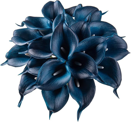 DuHouse 20Pcs Artificial Calla Lily Flower Real Touch Latex Flowers for DIY Wedding Bouquet Party Home Decor (Dark Blue)