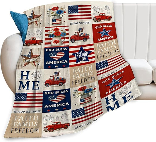 American Flag Blanket Patriotic Throw Blanket National Flag Soft Cozy Fleece Fuzzy Stuffed Plush Flannel Gifts for Girls Women Boys Kids Adults 40''x50''