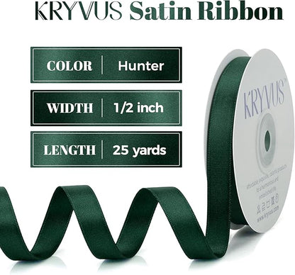 Hunter Green Satin Ribbon, Double Faced 1/2 Inch X 25 Yards Hunter Green Ribbon, Premium Satin Ribbon for Gift Wrapping, Crafts, Hair Bow Making, Sewing, Flower Bouquet, Wedding Party Decor